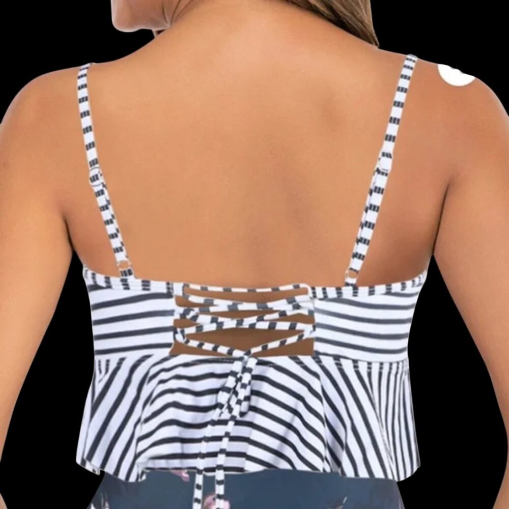COCOSHIP Navy & White Striped Adjustable Back Swim Top β Size 8 (M) - Picture 2 of 6